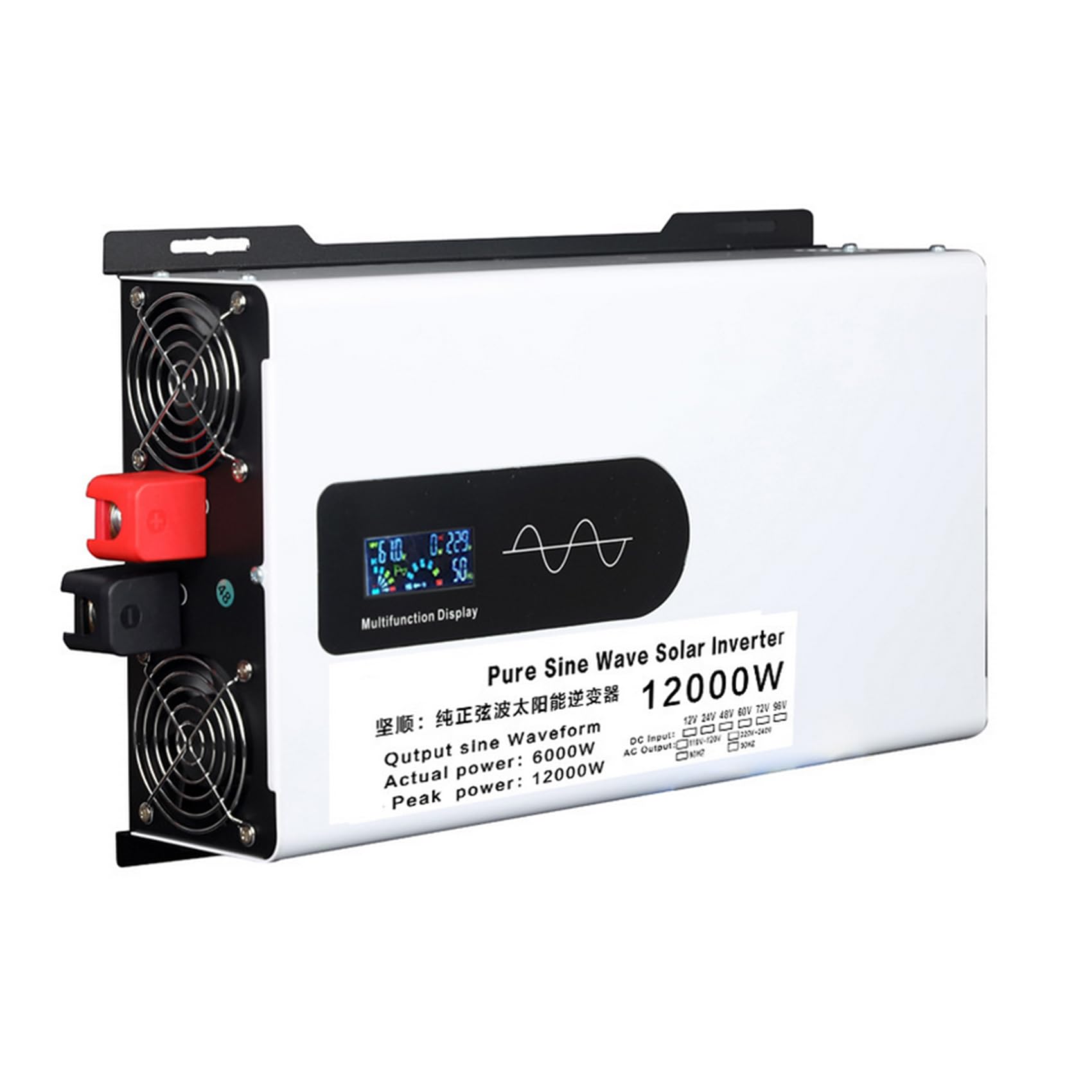 96v to 110v,72V do 230V Niskoczęstotliwościowy Czysty Sinusowy Inwerter Solarny 12000W, DC 24V/48V/60V/72V/96V na AC 110V/230V, Idealny do Zastosowań Domowych i Na Zewnątrz