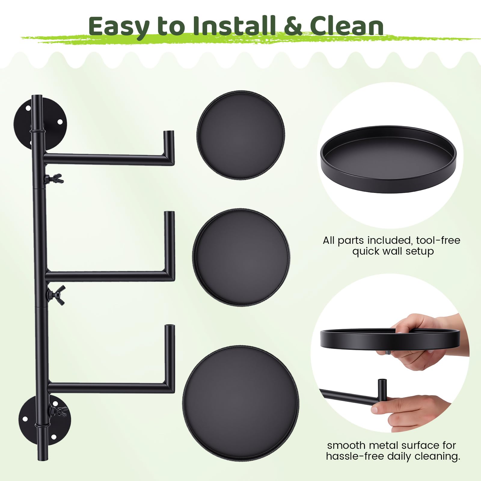 Estante giratorio de pared 3 niveles para plantas – Soporte metálico con rotación 180°, diseño salvaspacio, resistente al agua y óxido, fácil montaje – Ideal para ventana, balcón, salón y rincón