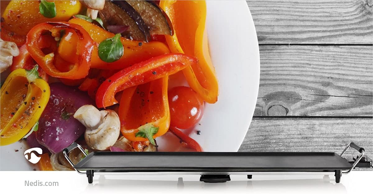 Nedis Teppanyaki Grill da Tavolo, Griglia Elettrica con 5 Impostazioni di Calore, Controllo Termostatico e Vaschetta Estraibile per il Grasso, Nero Nedis Teppanyaki Grill da Tavolo, Griglia Elettrica con 5 Impostazioni di Calore, Controllo Termostatico e Vaschetta Estraibile per il Grasso, Nero