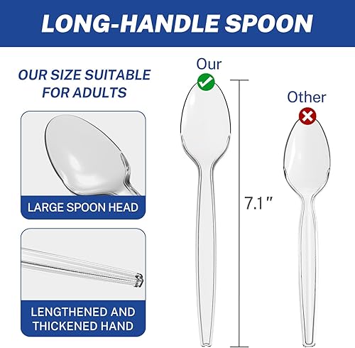 Miniatura 2 de POSATE Cucharas de plástico desechables extralargas de 7.1 pulgadas (100 unidades), tamaño grande para adultos, plástico resistente de grado