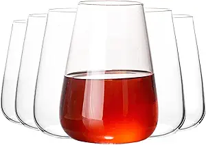 Stemless Wine Glass, 15 oz Premium Crystal Red White Wine Glasses Set of 6, Modern Hand Blown Drinking Glasses for Wedding, Birthday,Unique Gifts