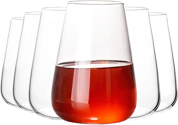 Stemless Wine Glass, 15 oz Premium Crystal Red White Wine Glasses Set of 6, Modern Hand Blown Drinking Glasses for Wedding, Birthday,Father's Day Gifts