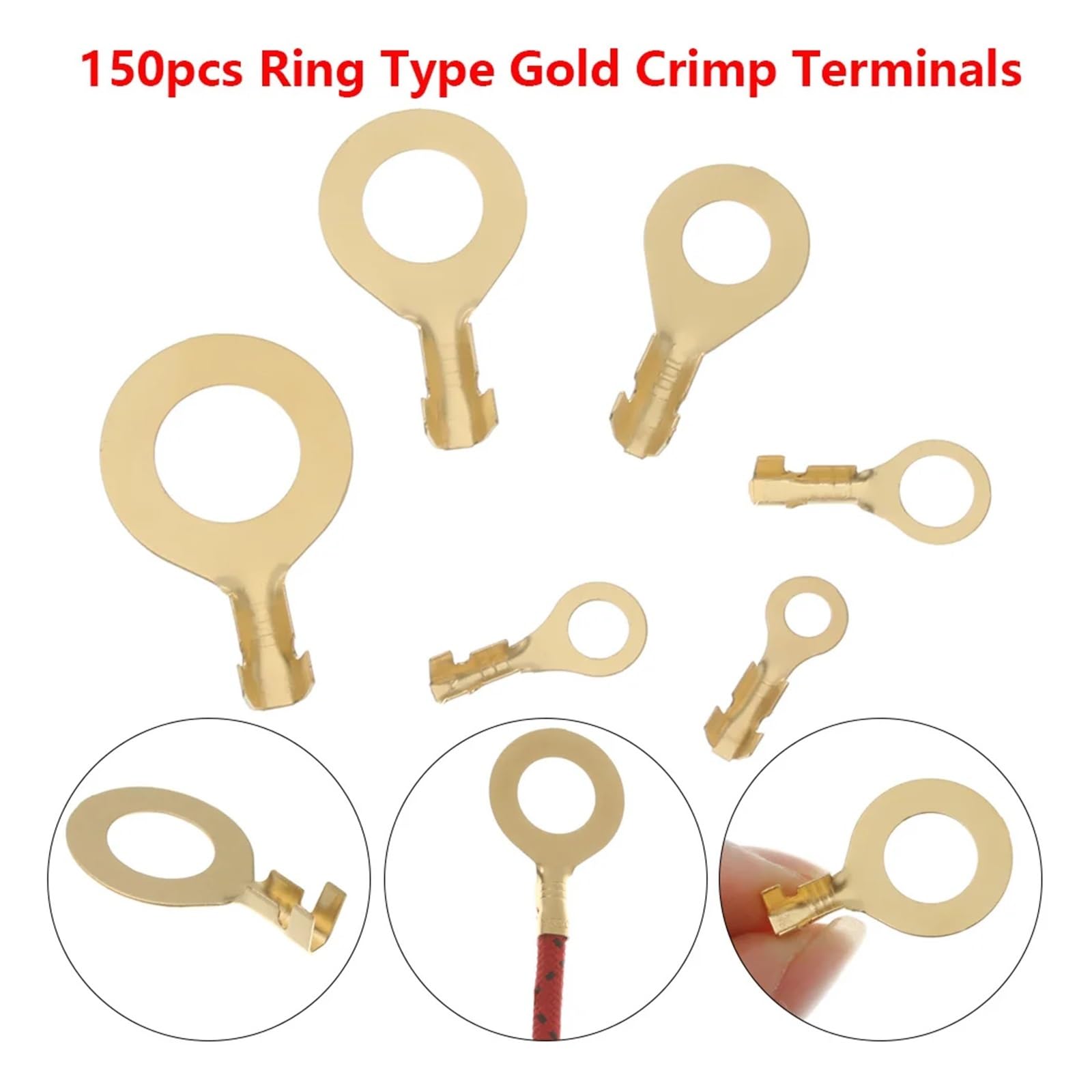 50 Stück Ringkabelschuh-Klemmen, Verschiedene freiliegende, Nicht isolierte Steckverbinder, 3,2–6,2 mm Draht-Kabel-Steckverbinder, Messing-Klemmen-Set(M8 8.2MM)