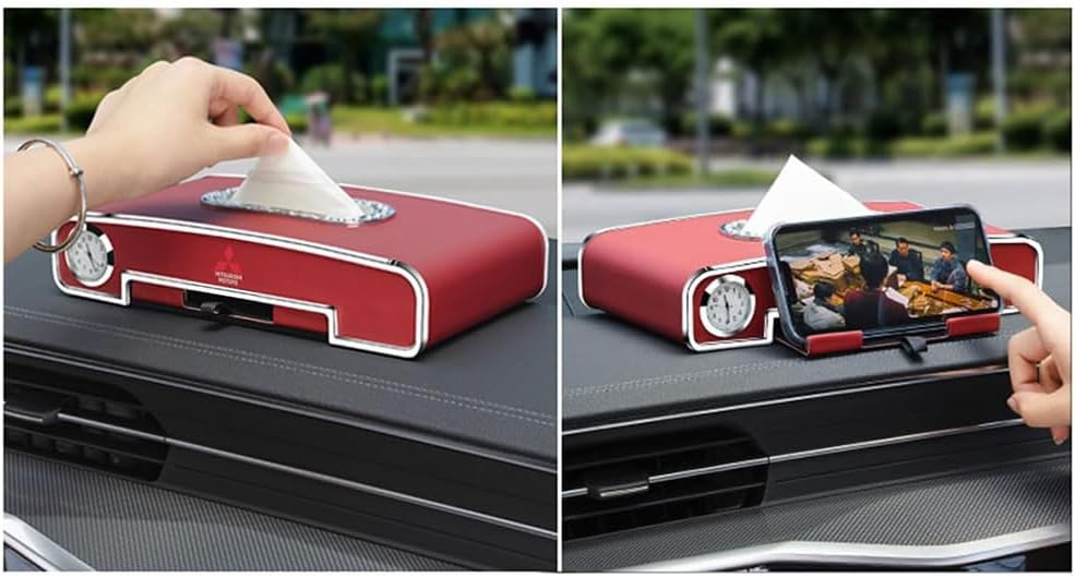 Car Tissue Holders, for Mitsubishi G4 Diamante Endeavor Fortis Mirage Portable Pumping Paper Napkin Multifunctional Storage Box, Auto Interior Accessories,A Black image 3