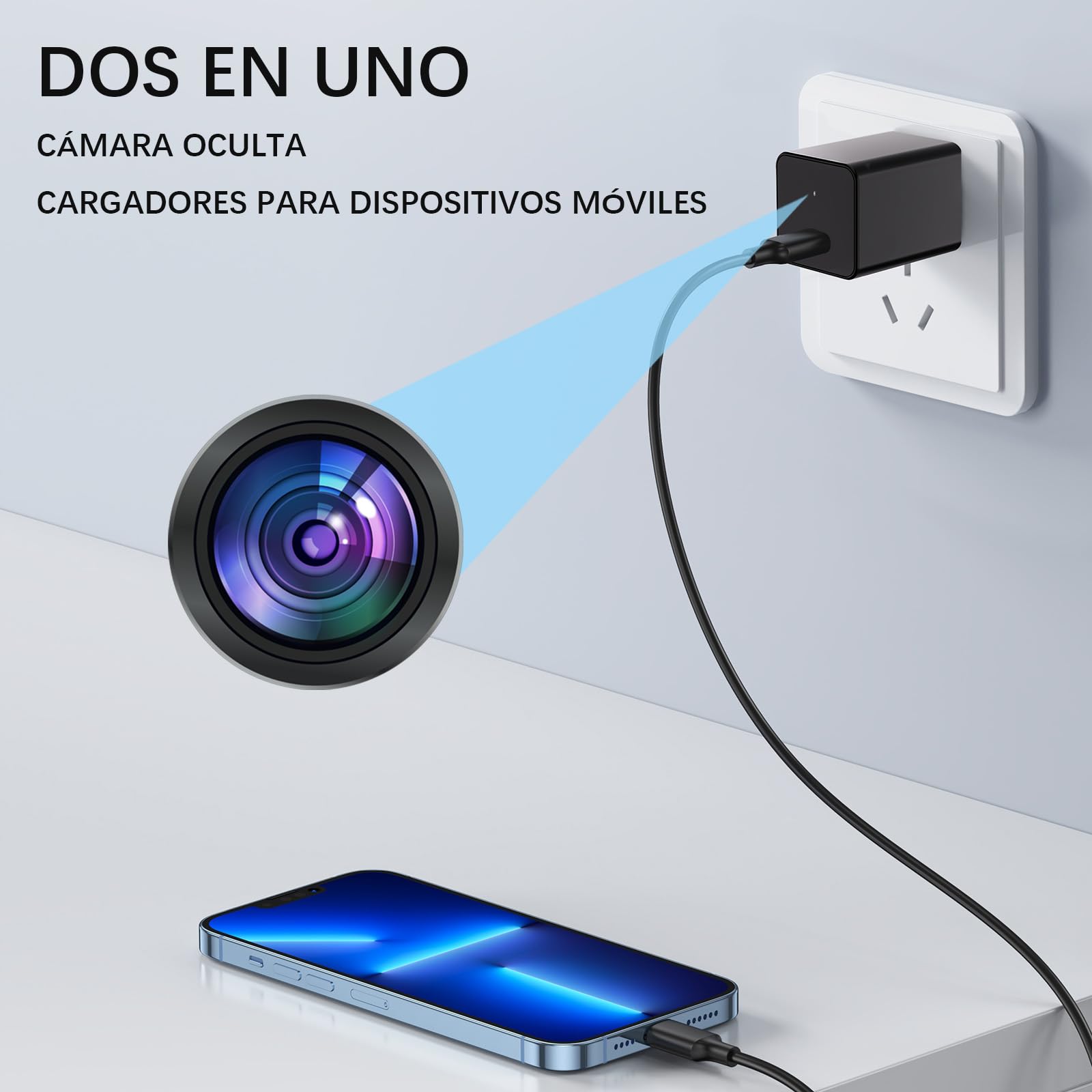 Mini Cámara Espía en Cargador USB, Vigilancia Oculta HD 1080P con Detección de Movimiento, Grabación en Bucle para Hogar y Oficina