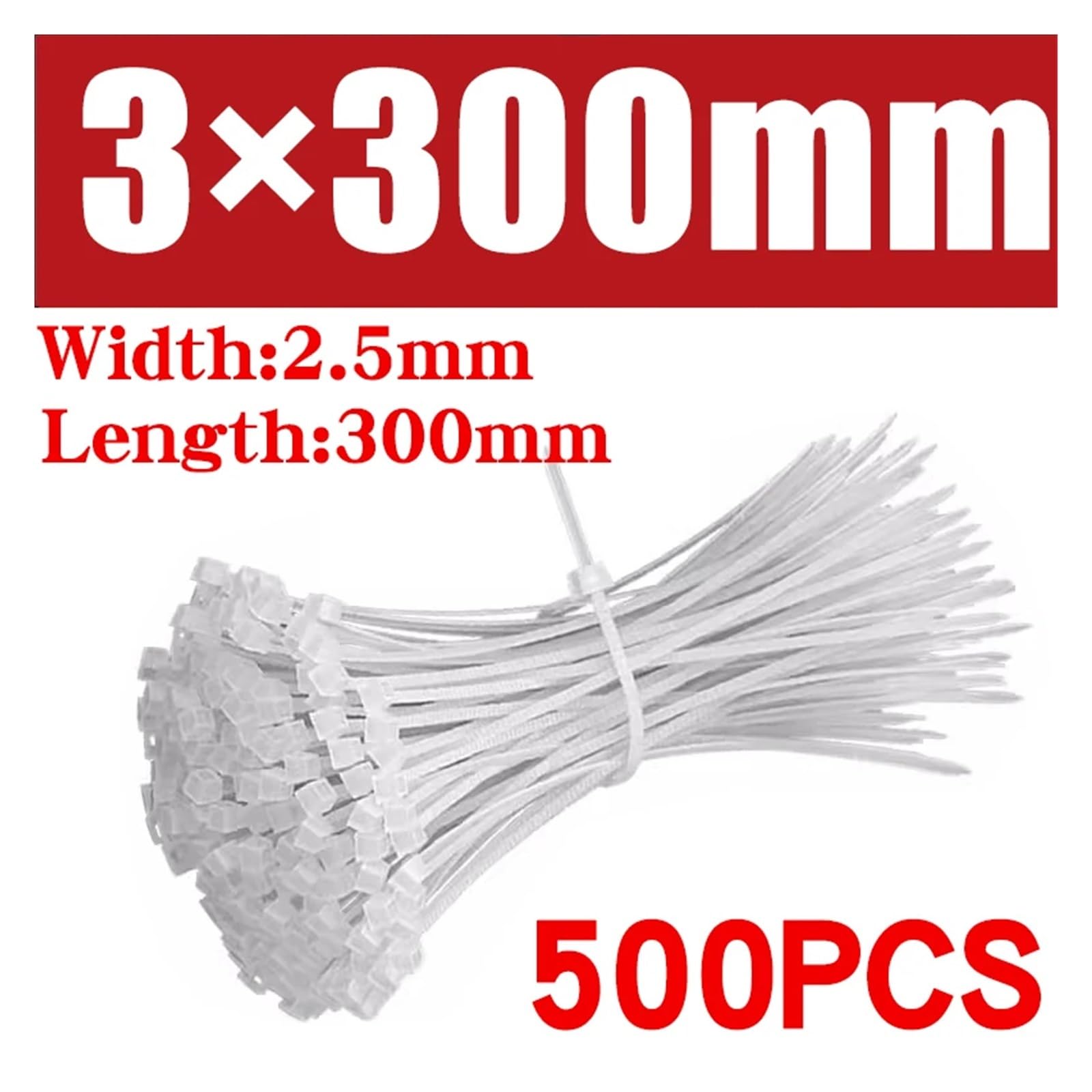 Fascette fermacavi bianche da 500/1000 pezzi, fascette fermacavi in ​​nylon autobloccanti for il raggruppamento dei cavi Organizzatore Cavi(Black,2.5x300 (500pcs))