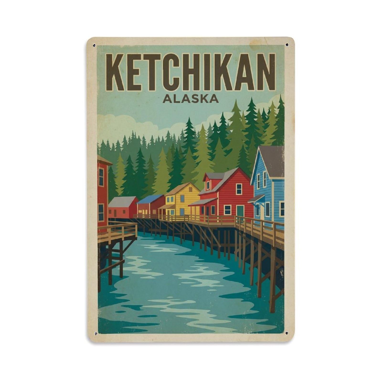 Xanthor Style Vintage Travel Usa Ketchikan Metal Tin Sign