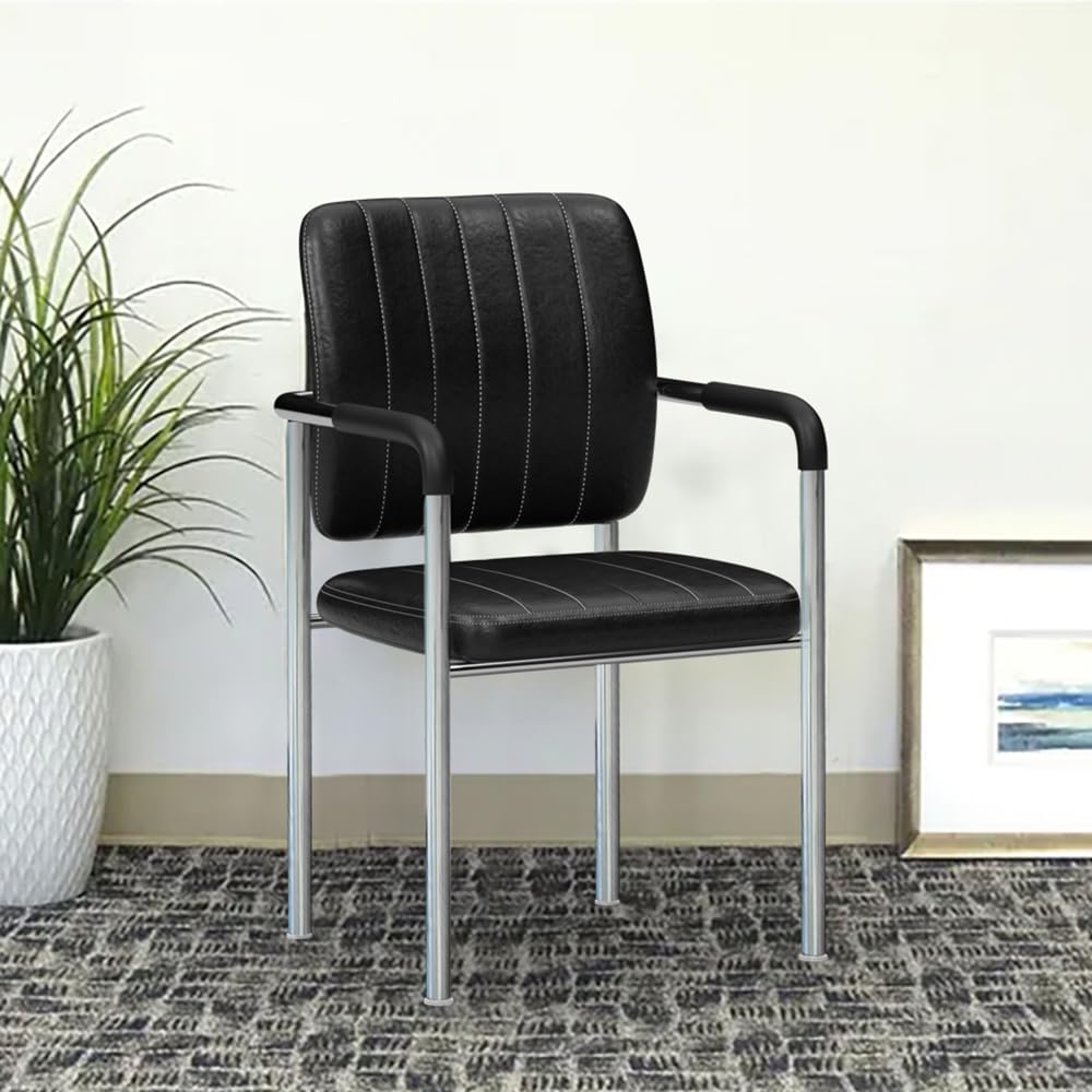 Royaloak Storm Visitor Chair | Modern Black Leatherette Office Chair with Chrome Legs | Comfortable & Stylish for Home or Office Use