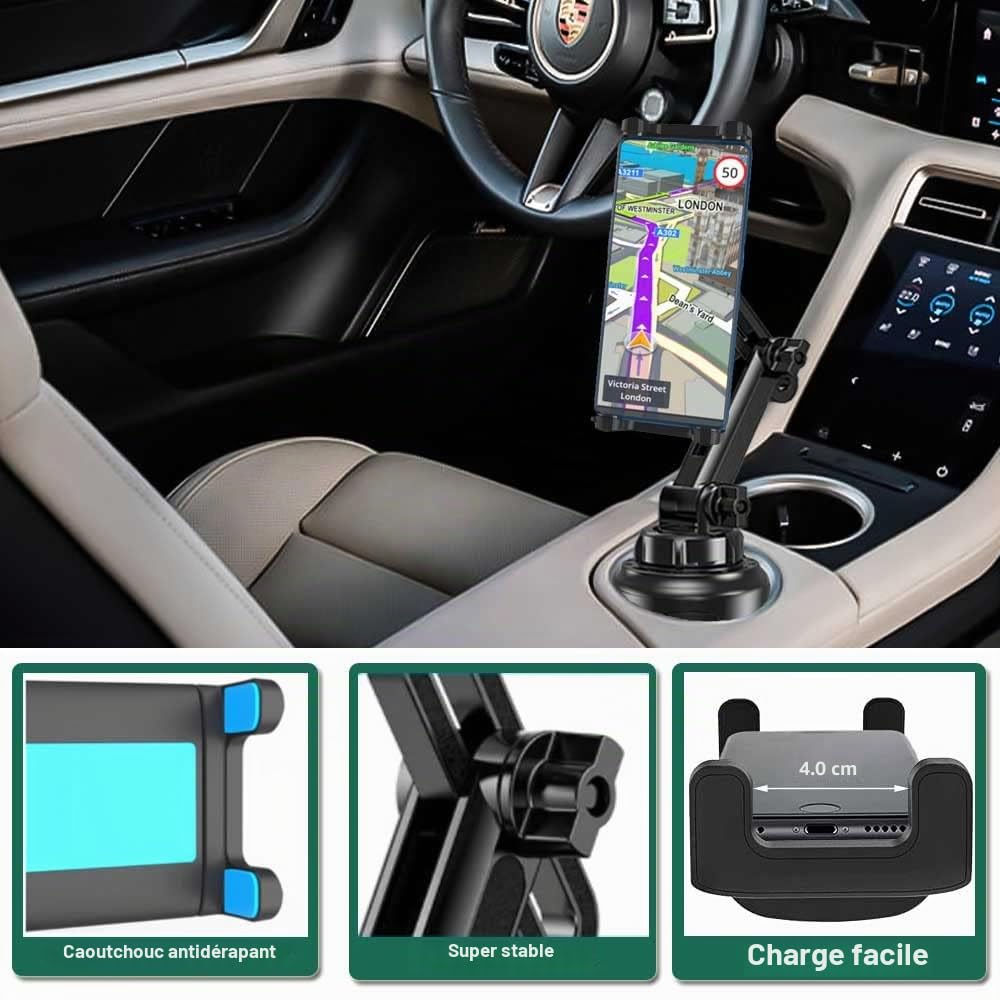 Support Tablette Voiture Porte Gobelet pour 4-13 Pouces iPad Téléphone, Universel Fixation Tasse Auto avec Bras Télescopique pour iPad Pro 12.9 Air Mini, Samsung Tab, Kindle Fire HD, iPhone