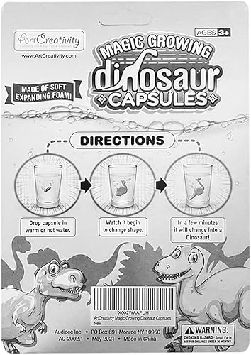 Miniatura 3 de ArtCreativity Cápsulas de dinosaurio de crecimiento mágico, 2 paquetes con 12 cápsulas de dinosaurio expandibles cada una, crecen en agua, variedad