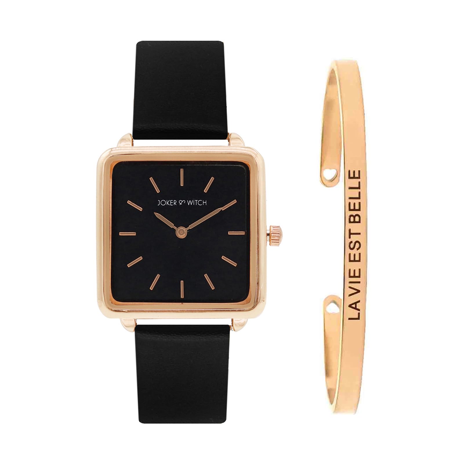 Joker & Witch Leather Women Kiara Analog Watch Bracelet Stack, Black Dial, Black Band (B0C7L88HZ7) Amazon Price History, Amazon Price Tracker