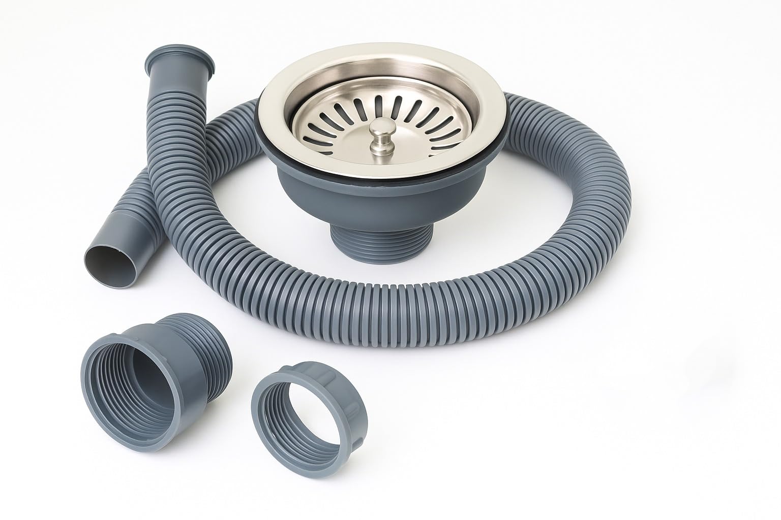 Fossa Round Kitchen Sink Coupling 4.5 Inch with Waste Pipe | Stainless Steel & PVC Construction | Rust-Free Corrosion-Resistant Durable Drain Coupling for Home & Modular Kitchen Silver (Matte Finish)