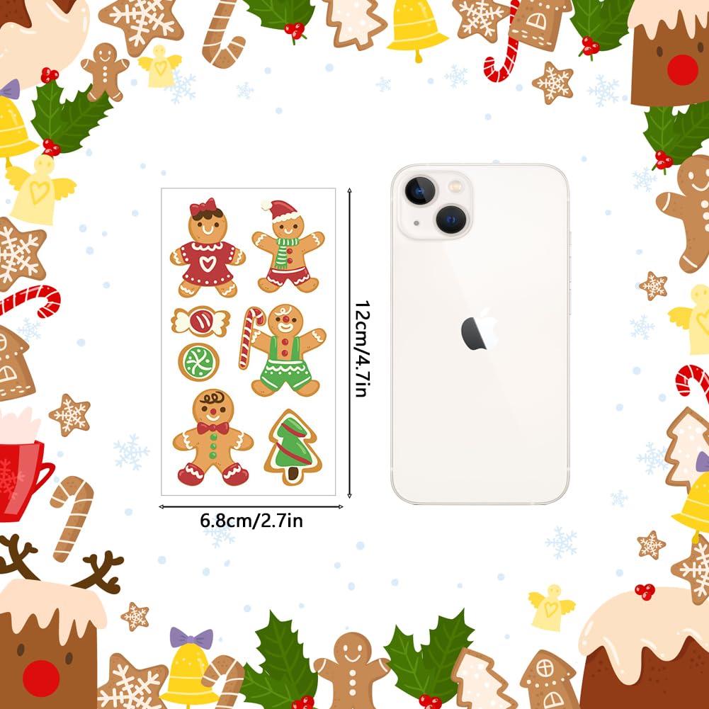 Gingerbread Temporary Tattoos,10 Sheets Cute Gingerbread Man Stickers Tattoos for Kids Christmas Decorations Xmas Party Supplies,Xmas Gifts Stocking Fillers Party Bag Fillers for Boys Girls Children - Image 2