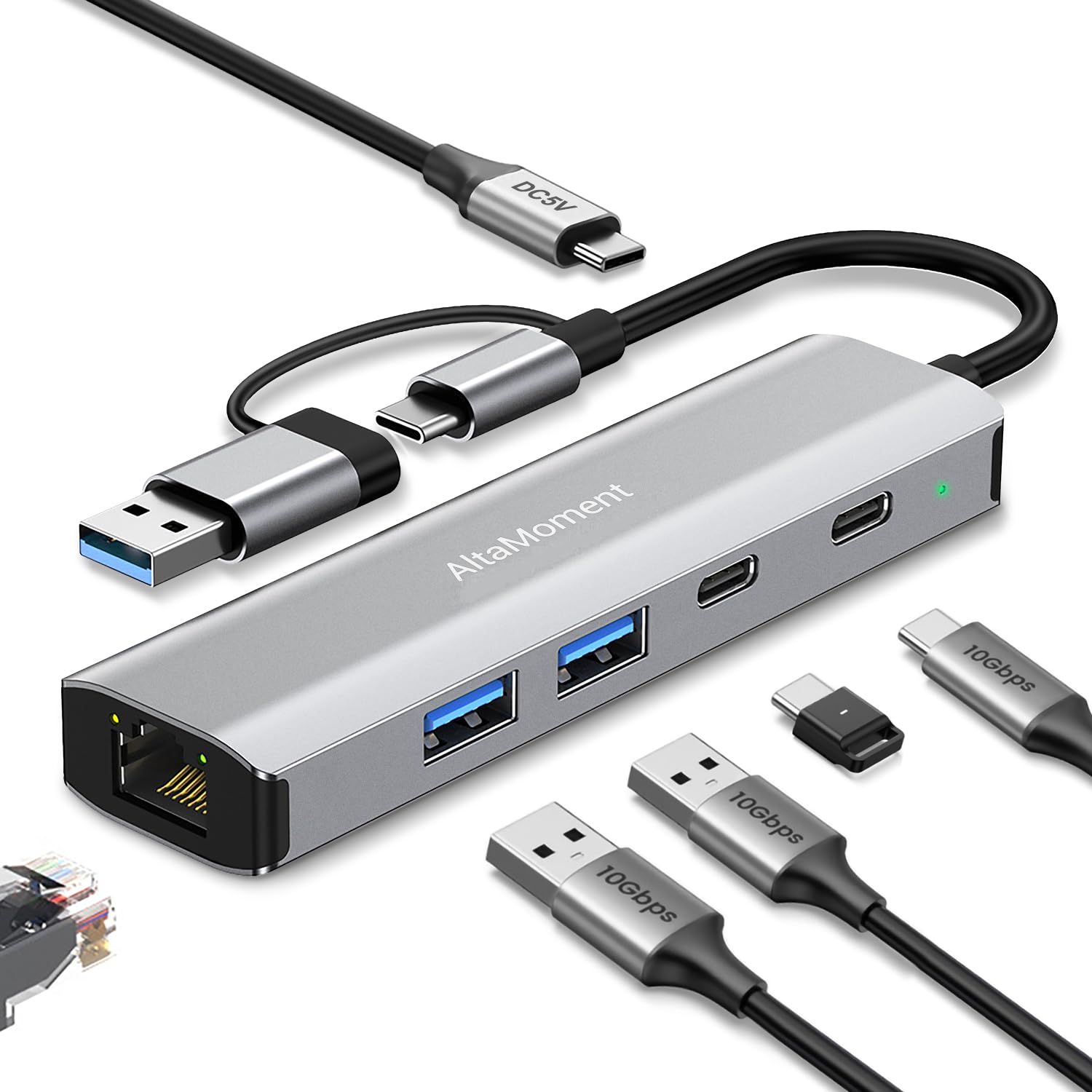 Amazon.co.jp: AltaMoment 有線LANアダプタ USB A/C 10Gbps 6-in-2 USB
