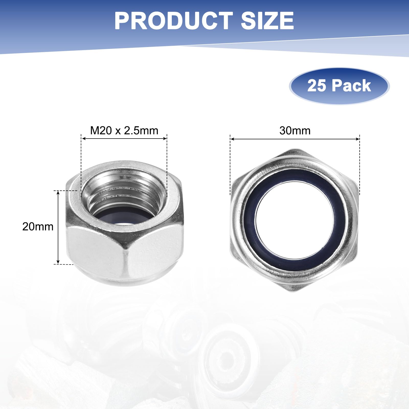 M METERXITY 25-Pack Nylon Insert Hex Lock Nuts - Image 3