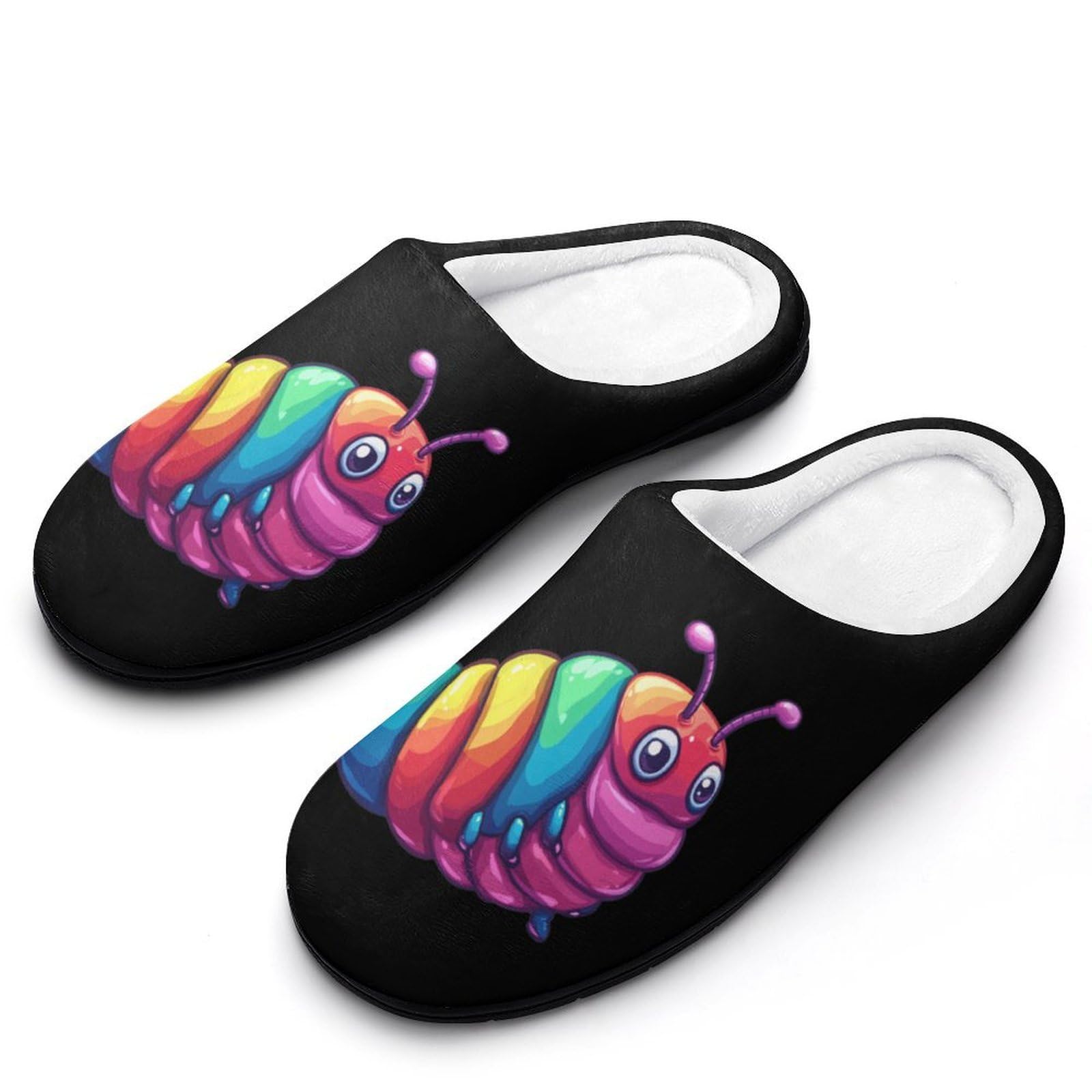 Colorful Slug Caterpillar Mens House Slippers Cotton Home Shoes for Indoor&Outdoor