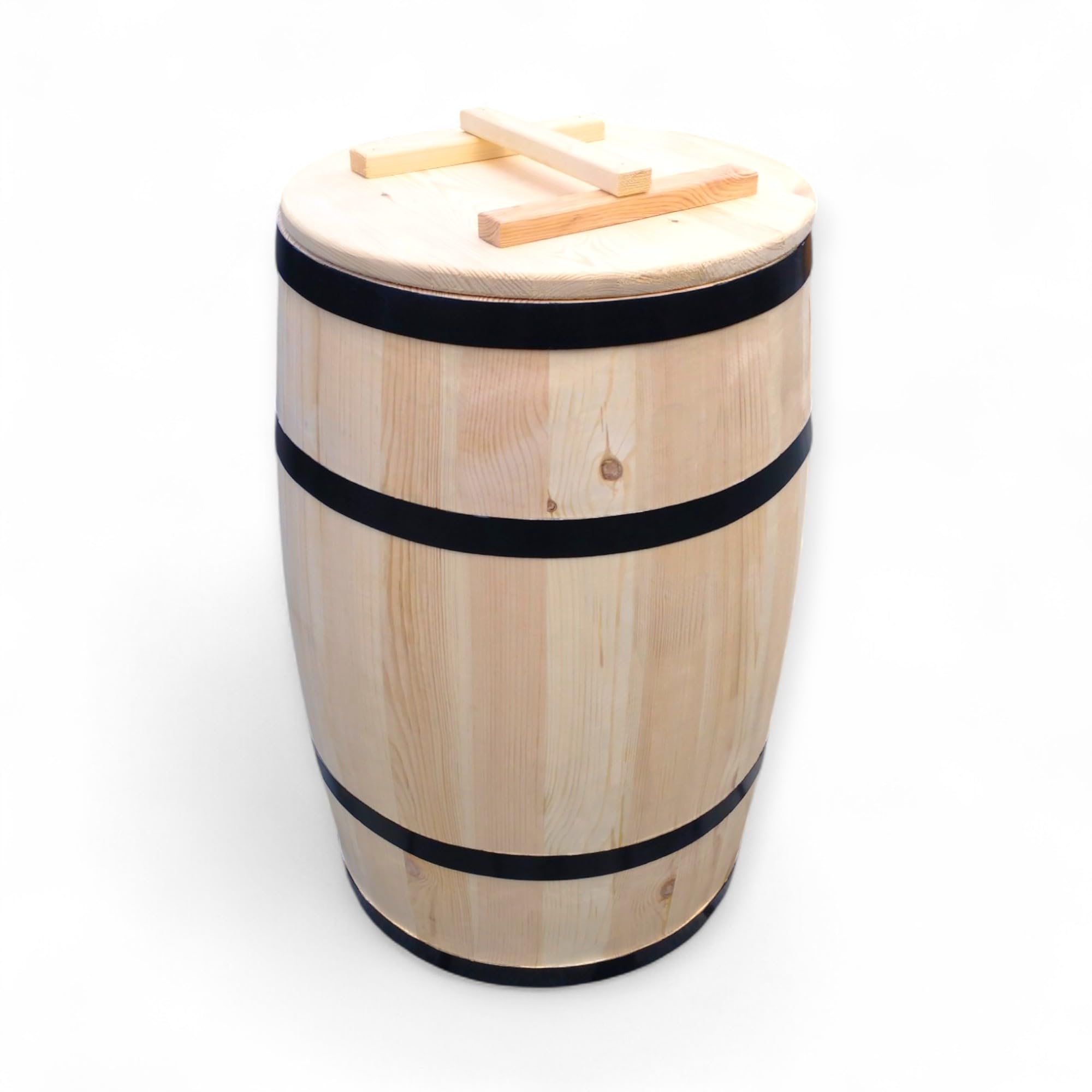 Wooden Barrel with Natural Wood Lid - Rustic Storage Barrel without Metal Hoop - Handmade & Weatherproof 135 Litres