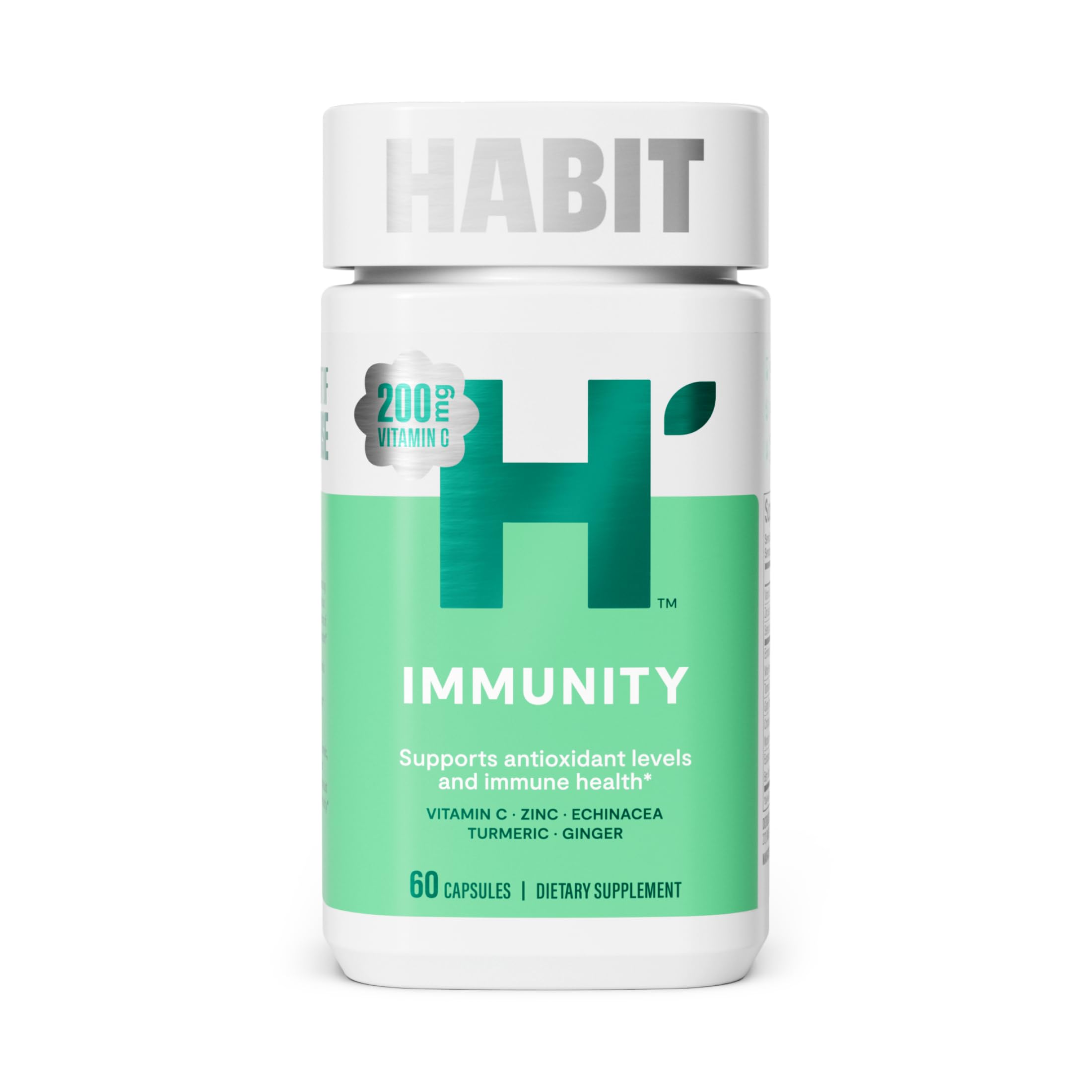 Health By Habit Suplemento de Equinácea com Vitamina C, Zinco, Selênio, Cúrcuma, Sabugueiro e Gengibre, 60 cápsulas