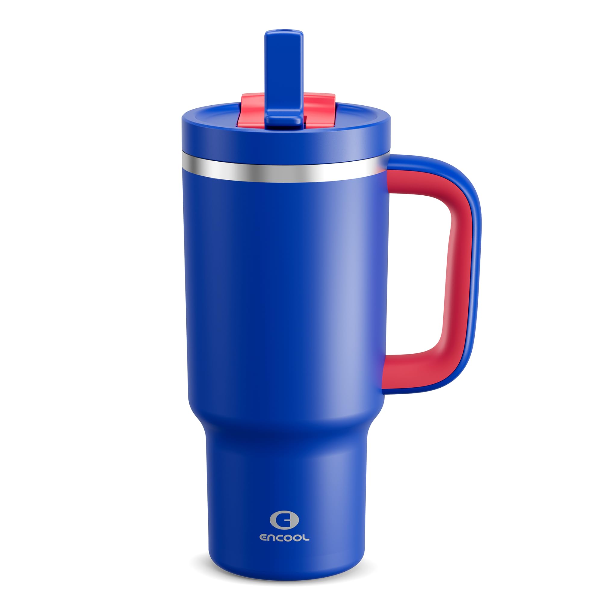 ENCOOL 32 oz Tumbler with Handle and Straw: Stainless Steel Insulated Tumbler Keeps Cold for 24 Hours, Leakproof Travel Cup Fits in Cup Holder and BPA-Free,Beaucoup Blue