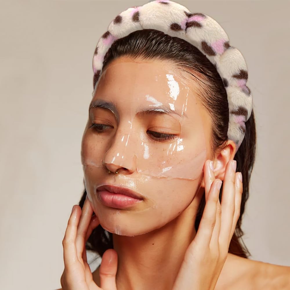 Opaski spa do mycia twarzy opaska na nadgarstek zestaw gąbka makijaż pielęgnacja skóry opaska na nadgarstek ręczniki bąbelkowe miękki ręcznik frotte tkanina opaska do włosów dla kobiet bufiaste