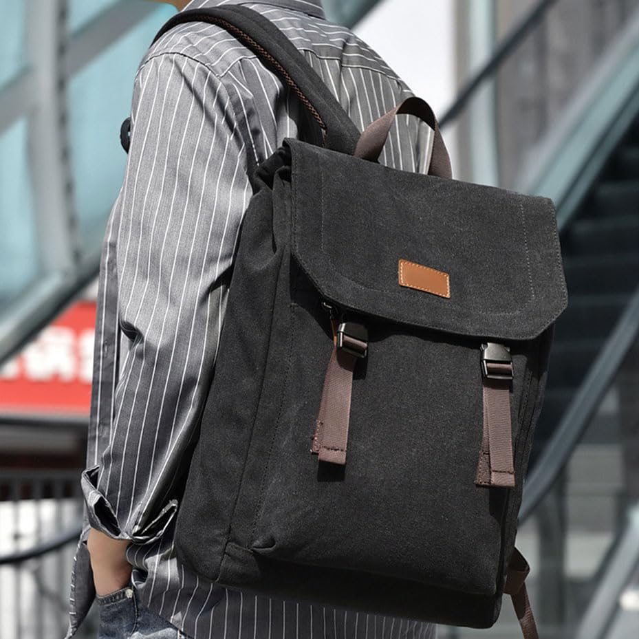Vintage Water Resistant Canvas Backpack, Classic Daypack with Multiple Pockets, Rushbag, Bookbag, Multi Colors (Minimalist, Black)2