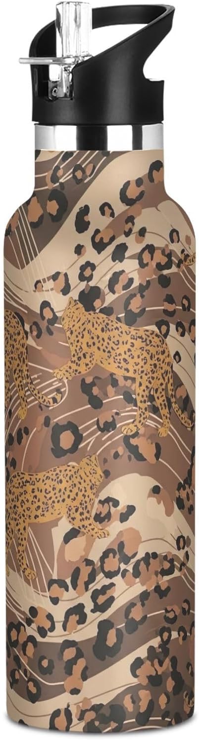 Botella de agua para niños para la escuela, a prueba de fugas, para niños y niñas, 20 onzas, sin BPA, leopardos