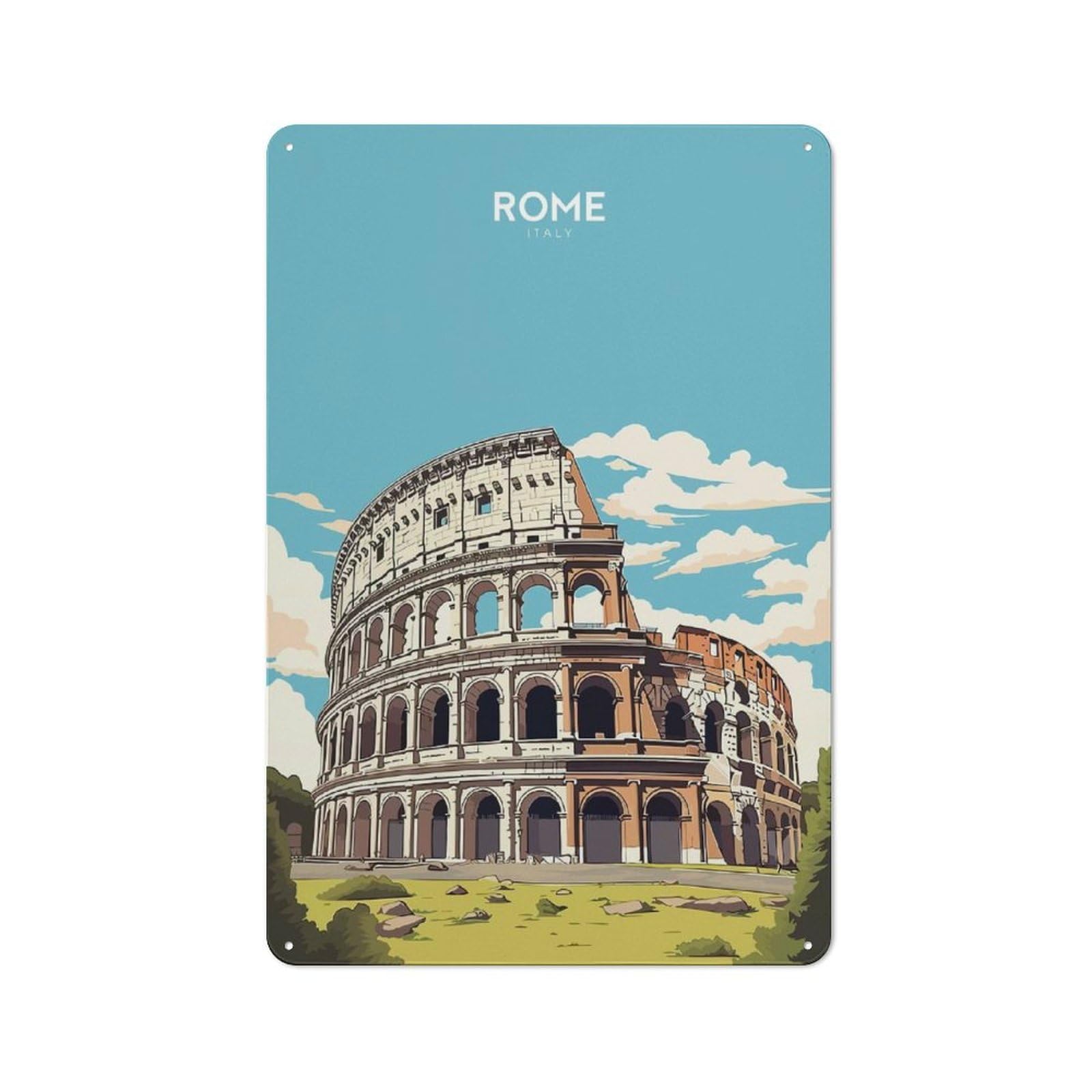 Junmoney Style-2 Retro Tin Sign 30X20cm Featuring Colosseum Rome Illustration For Workshop Wall, Gift For Makers And Diy Enthusiasts During The Christmas Season