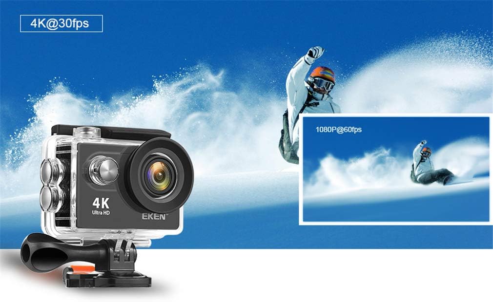 SXFJF Action Camera in waterproof case, showing 4K and 1080P video capabilities