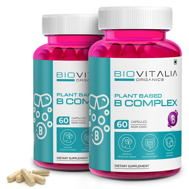 Biovitalia Organics Plant Based B Complex Dietary Supplement | Reducing Stress | Healthy Digestive Tract | Immunity Booster | 60 Vegan Capsules | Pack of 2
