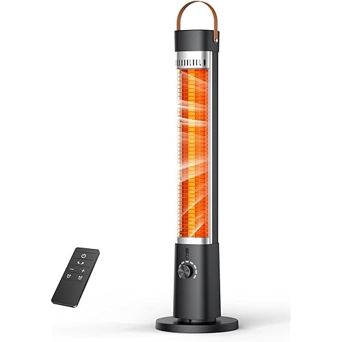 Outdoor Heater for Patio, 32" Infrared Electric Heaters Indoor w/Remote, 1500W, 60° Oscillation, 9H Timer, 9 Heat Level, Tip-Over/Overheating Protection, Safety Lock, for Garage Porch Office Inky