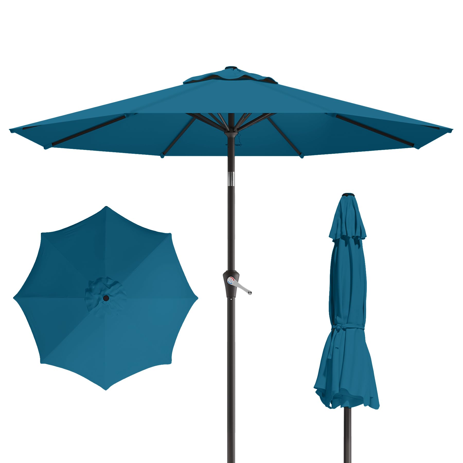 Tobeos 10FT Patio Umbrella, Outdoor Umbrella with Push Button Tilt and Crank, 8 Sturdy Ribs, UV Protection & Waterproof Market Umbrella for Pool, Backyard, Beach,Deck (Lake Blue)