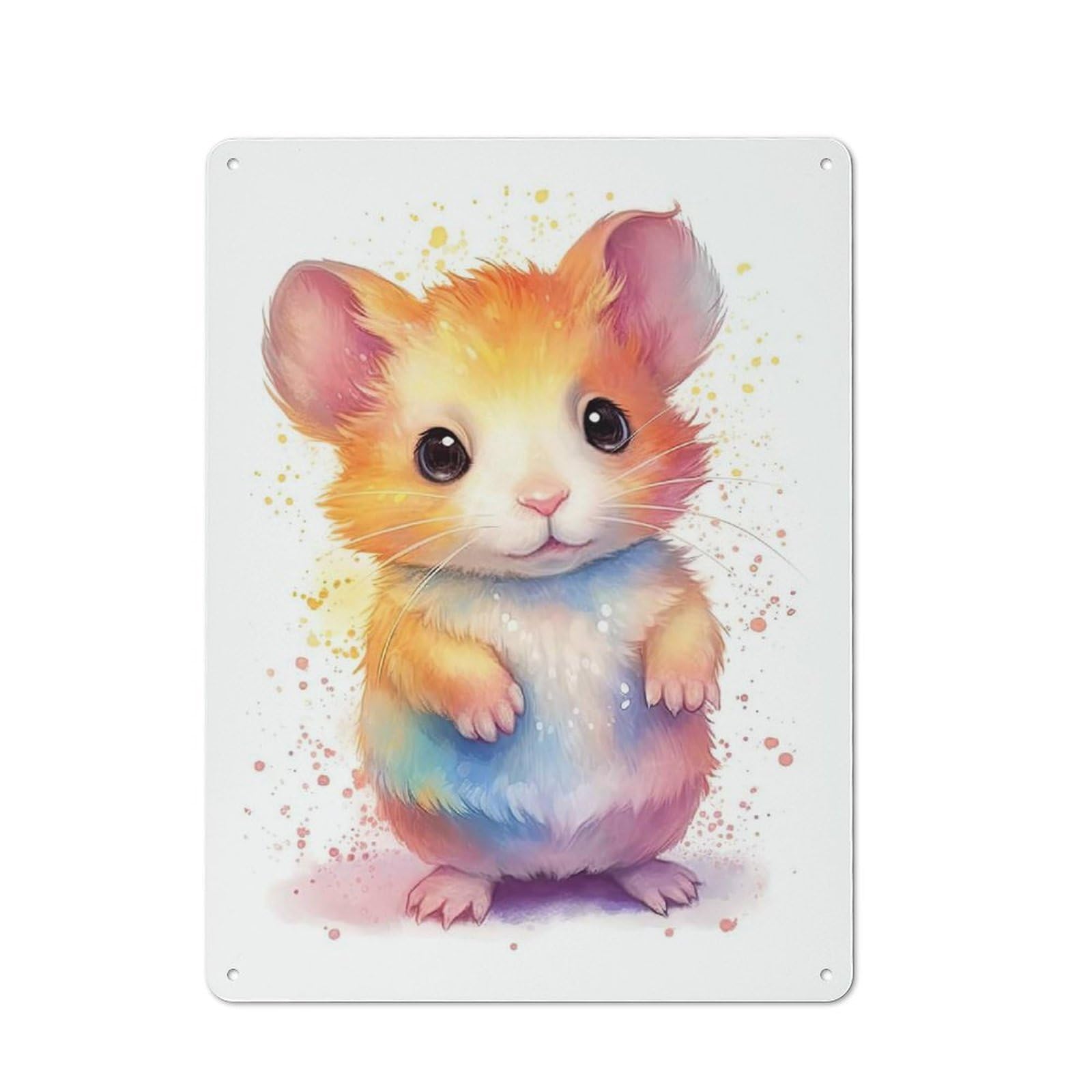 Vintage Tin Sign 40x30cm with Watercolor Baby Hamster for Hobby Room Or Studio, for Metal Sign Collectors, for Garage And Workshop Walls