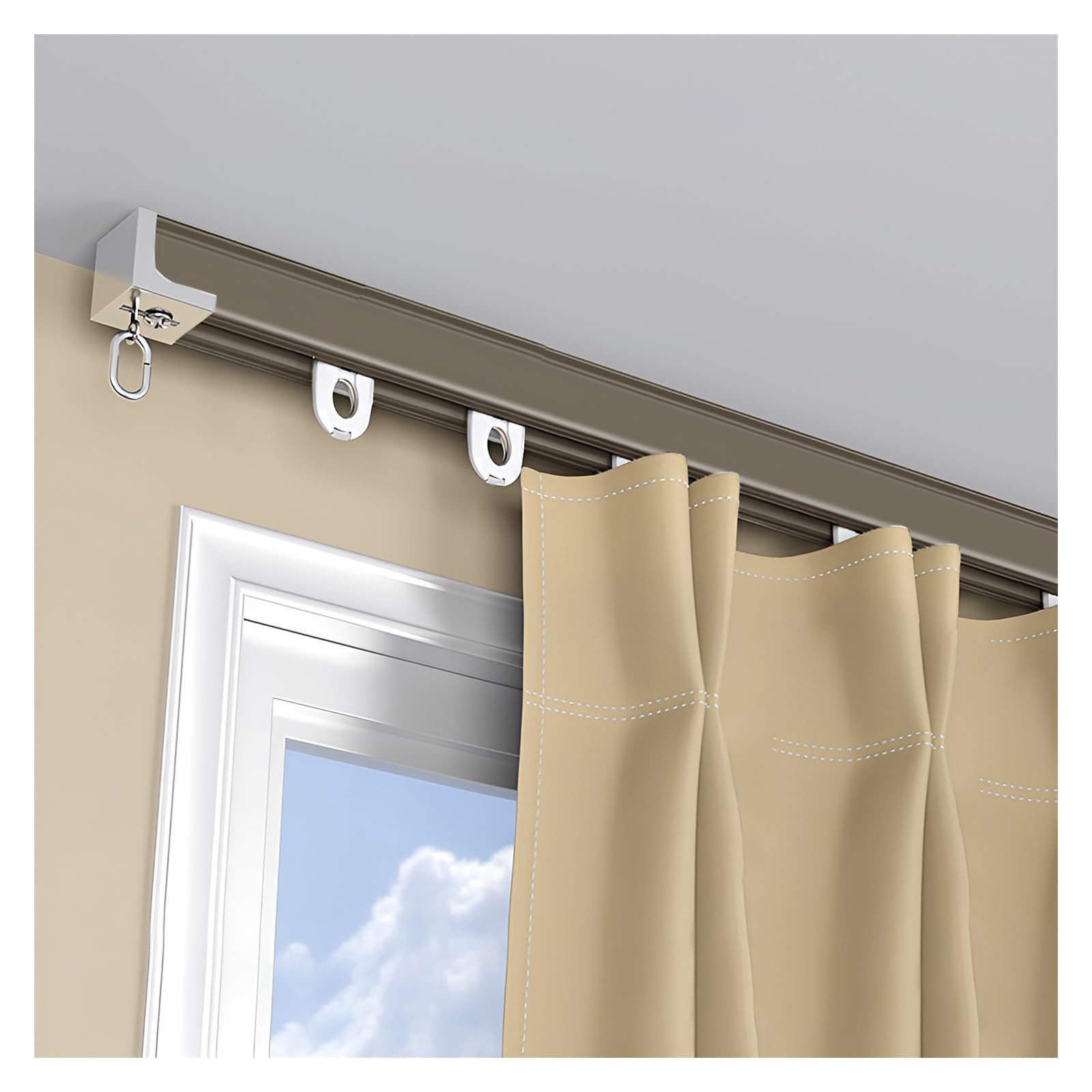 Wytrzymała aluminiowa szyna do zasłon (27–237 cali) – karnisze do montażu sufitowego z rolkami wyciszonymi do kampera, wykończenie szampańskie, 2 x 150 cm