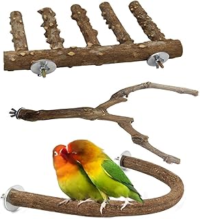 Bird Perches,3pcs Natural Birds Stand Pole Wild Grape Stick Paw Grinding Fork Parakeet Climbing Standing Branches Toy Chewable U Shape Cage Accessories for Small Budgies