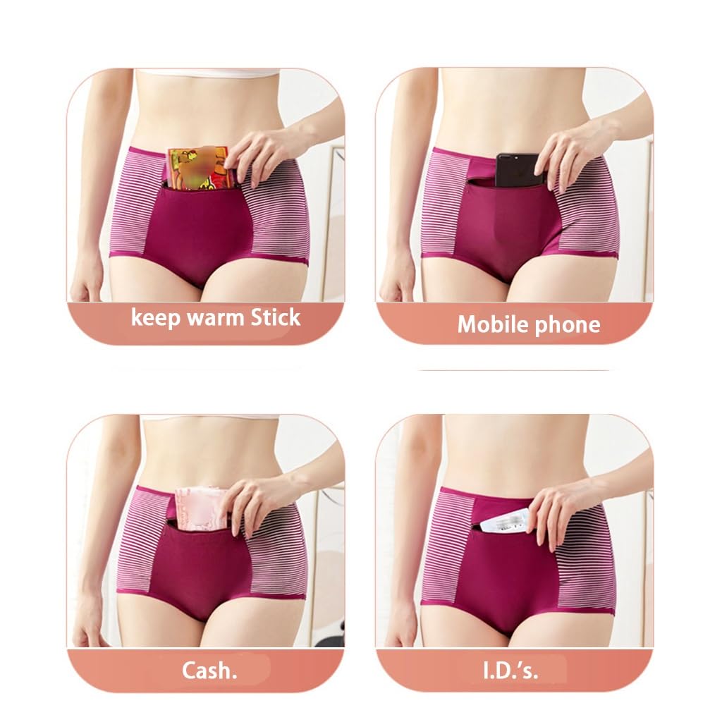 LaseVe 3/4/6 Pezzi Donne Comfort in Cotone Mutandine Donna Basic Biancheria Intima Tasca Frontale con Cerniera Boxer Stash Mutande (Color : 3 Pack, Size : L)