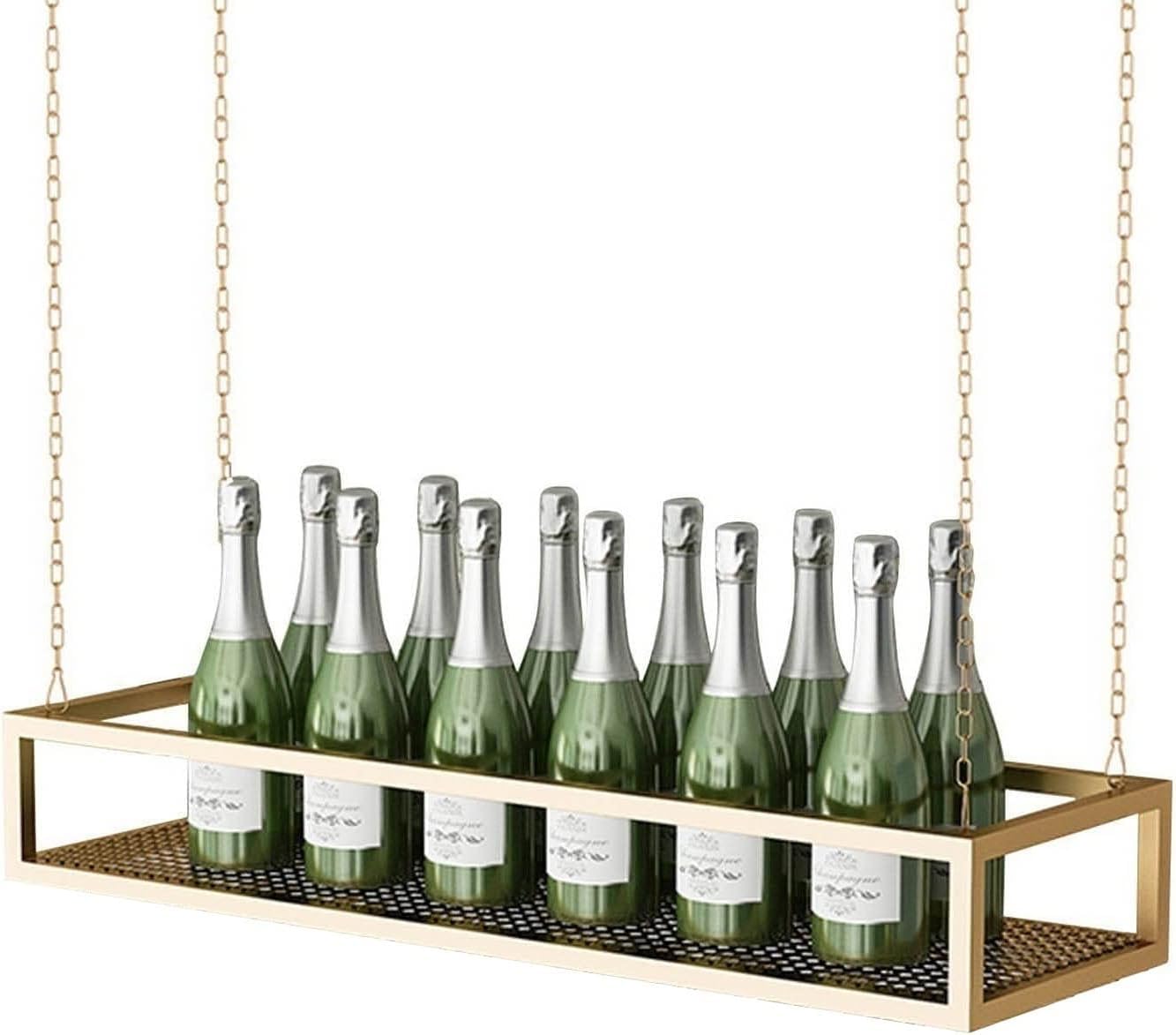 Étagère de plafond porte-bouteille de vin et paniers suspendus avec chaîne en fer