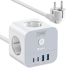 VEFVE 70W USB-C Charger, 7 in 1 Power Strip with Switch, 5M Power Strip with USB Quick Charge Compatible with iPhone 17/Pro/Pro Max/16/15, MacBook Air, iPad, Pixel, Galaxy, Computer