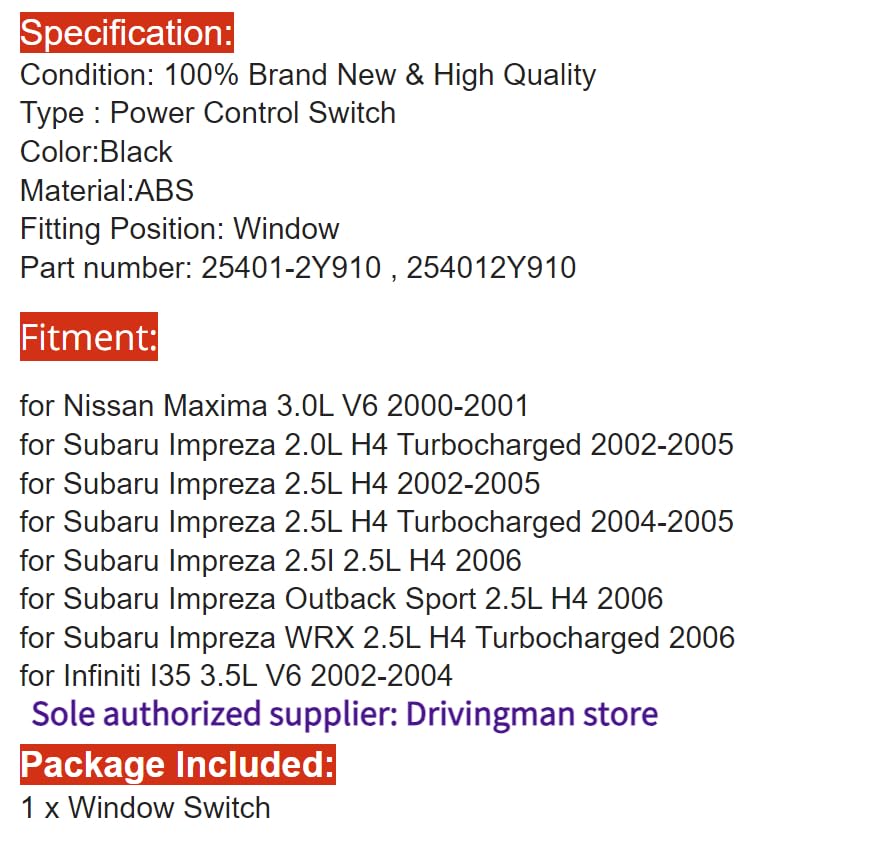 Fensterheberschalter Für Subaru Impreza 2002-2006 - Original 25401-2Y910