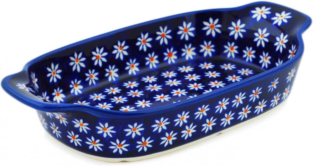 Polmedia Polish Pottery Serving Dish or Baker - Water Daisy Pattern Handmade in Boleslawiec Poland + Certificate of Authenticity