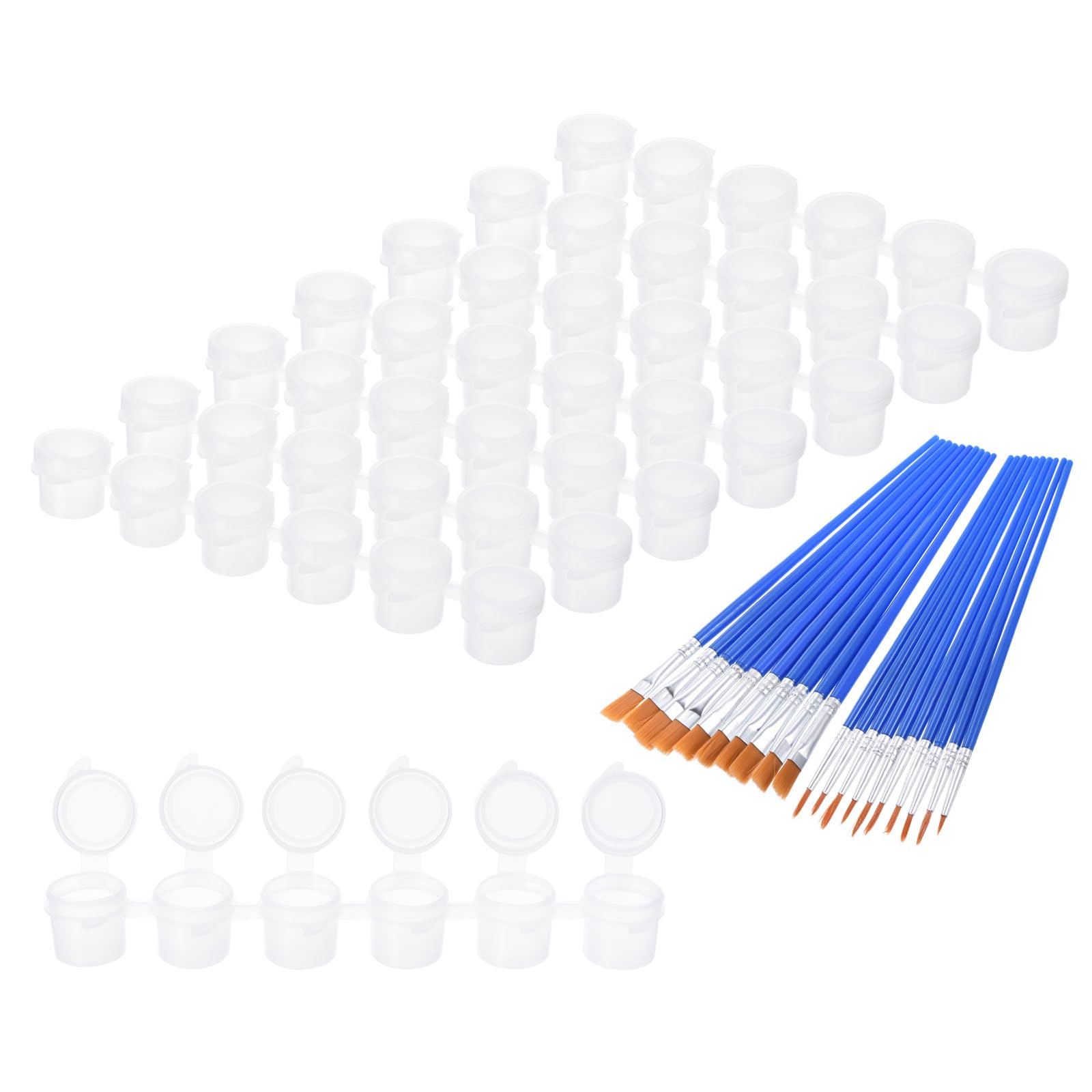PATIKIL 5ml/0.2oz Empty Paint Pots with Lids, 20 Strips 120 Pots Mini Paint Strip Cups with 40pcs Paint Brushes Paint Storage Containers for Classrooms, Style 1