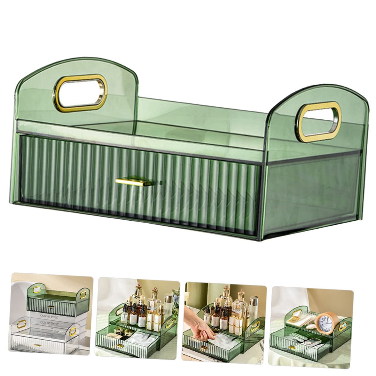 Boîte de Rangement Maquillage Verte PET Tiroir Grosse Capacité