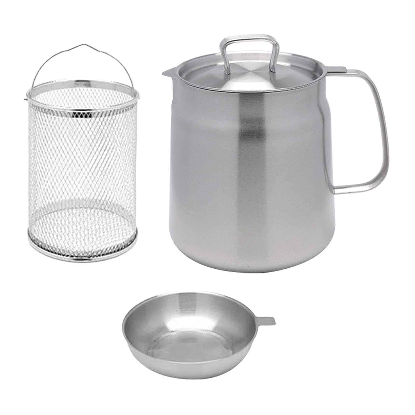 LOVIVER Pot de Filtre à Huile en Acier Inoxydable, Bidon de Graisse Avec Couvercle Anti-poussière et Filtre à Mailles Fines, Passoire à Graissee Multifonctionnel pour Cuisine, 2L