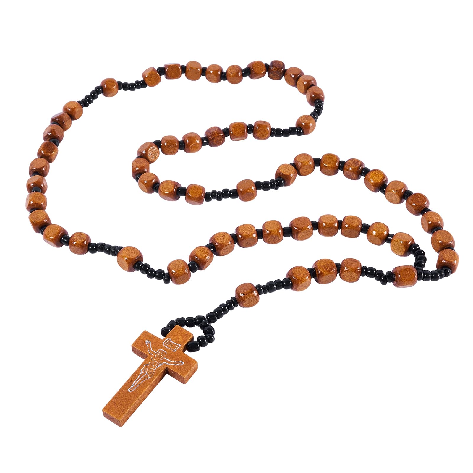 StuppenduxStuppendux Wooden Bead Rosary Necklace Cross Crucifix Catholic Prayer JESUS for Men Women
