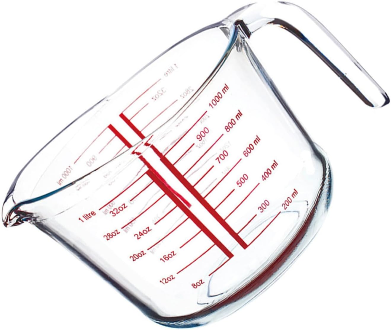 Luxshiny Tempered Glass Measuring Cup 1 Liter with Scale Markings Heat-resistant Glass Liquid Measuring Tool for Baking and Kitchen Use