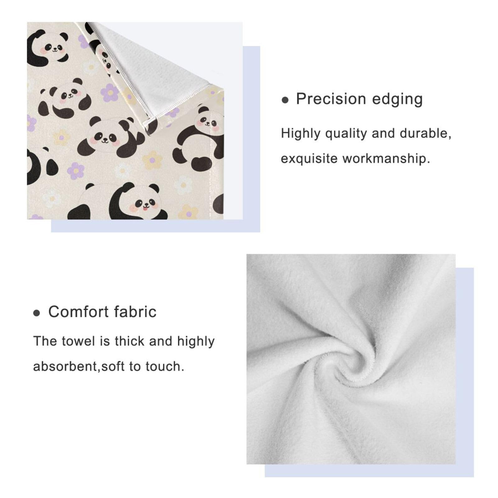 Set di 3 asciugamani per la pulizia del viso a forma di panda bianco con cartoni animati, 1 asciugamano da bagno, 1 asciugamano per le mani, 1 panno per la casa, cucina, hotel, palestra, nuoto, spa