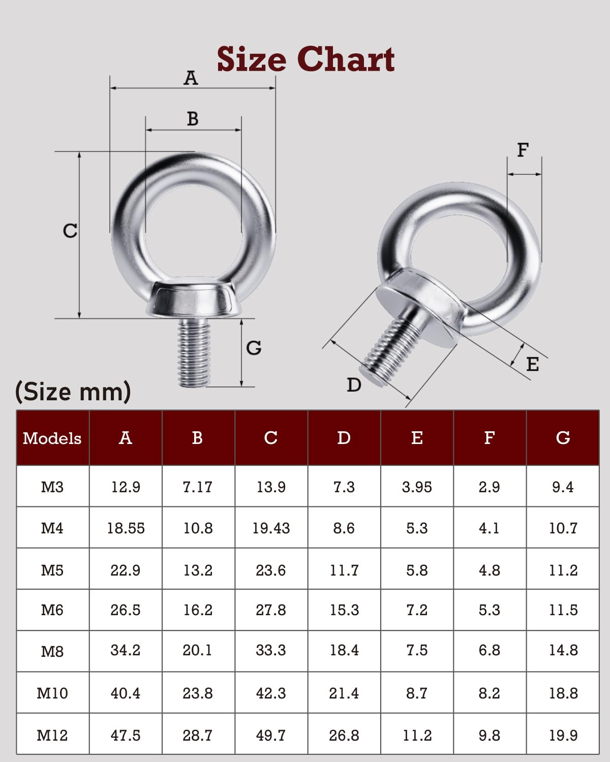 Aivoof, ganci per amaca, in acciaio inox M10, resistenti, viti con