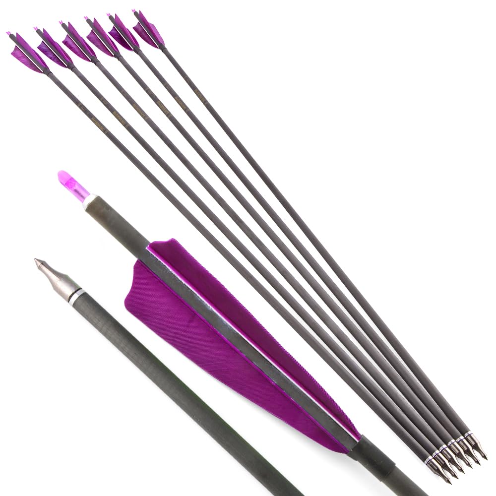 SHARROW 12/24P 35 Pollici Freccia in Carbonio Spine 400 Frecce di Freccia di Tiro al Bersaglio Freccia Carbonio Freccia per Bersaglio Tiro con L'Arco Arco Ricurvo Arco Compound (Viola, 12P)