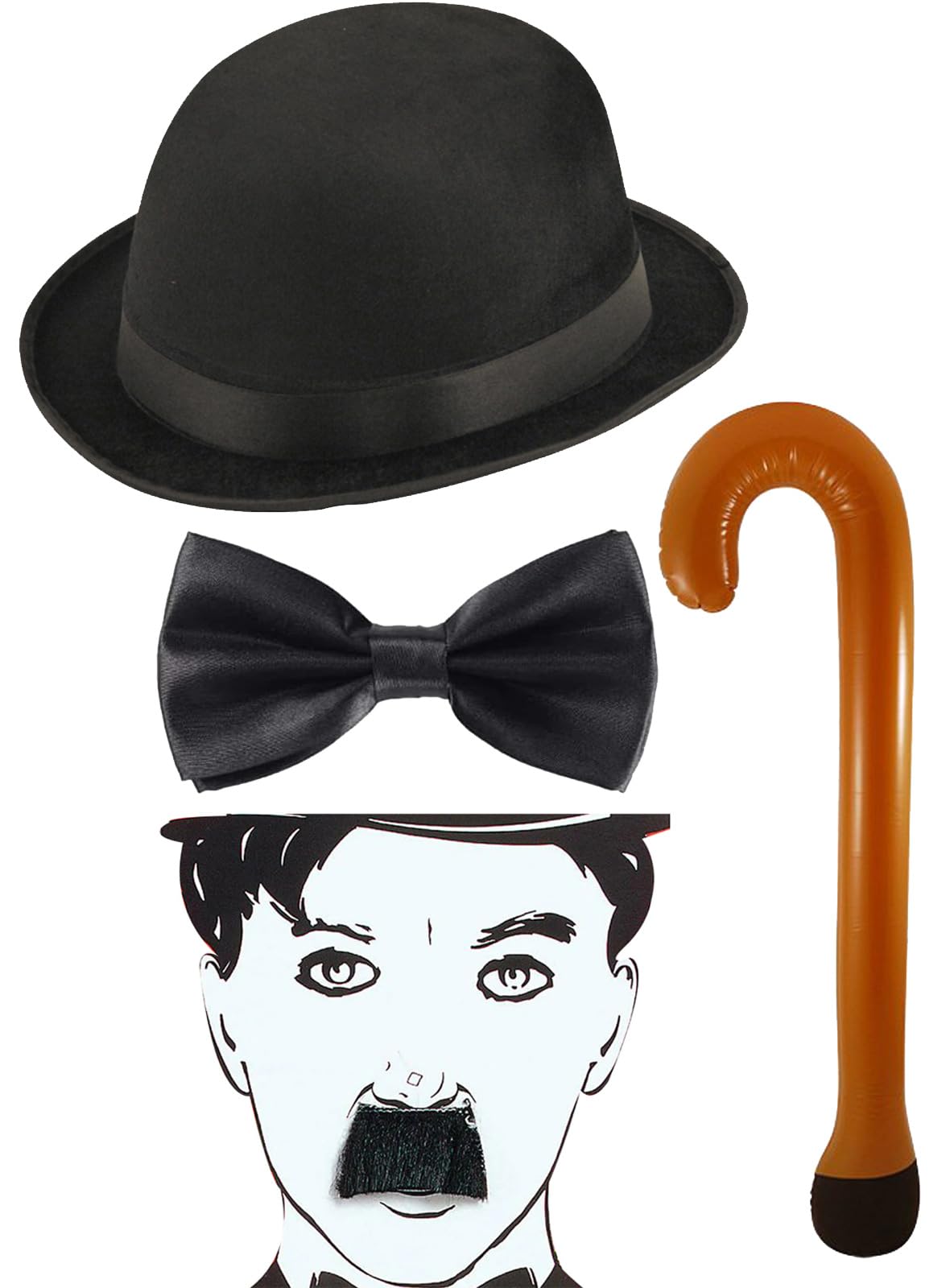 FASHIONISM Bowler Hut – Charlin Chaplin Style, Schwarz, Satinband, Unisex, Für Kostüm & Party