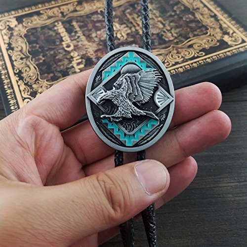 Quke American Western Cowboy 3D Bald Eagle Sunset Bolo Tie Genunie Leather #TOP3