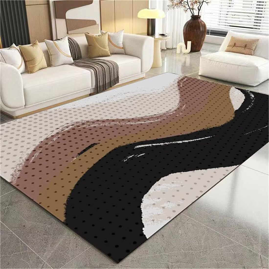 ROSURUG Alfombra Infantil Niña Alfombras Recibidor 90X200CM Alfombra de salón diseño de Pintura a Lunares Cristal Lavable Tela de Terciopelo Negro